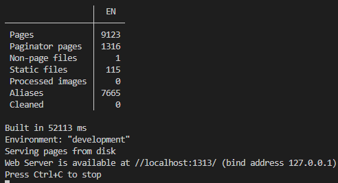 Screenshot showing a build time of 52 seconds