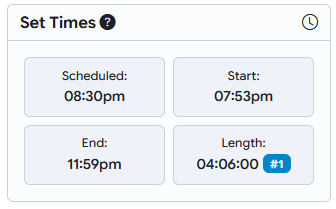 Cards showing set times for Ullevi 2012