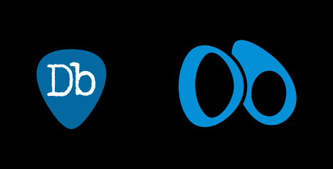 v1 guitar pick logo next to v2 circles logo